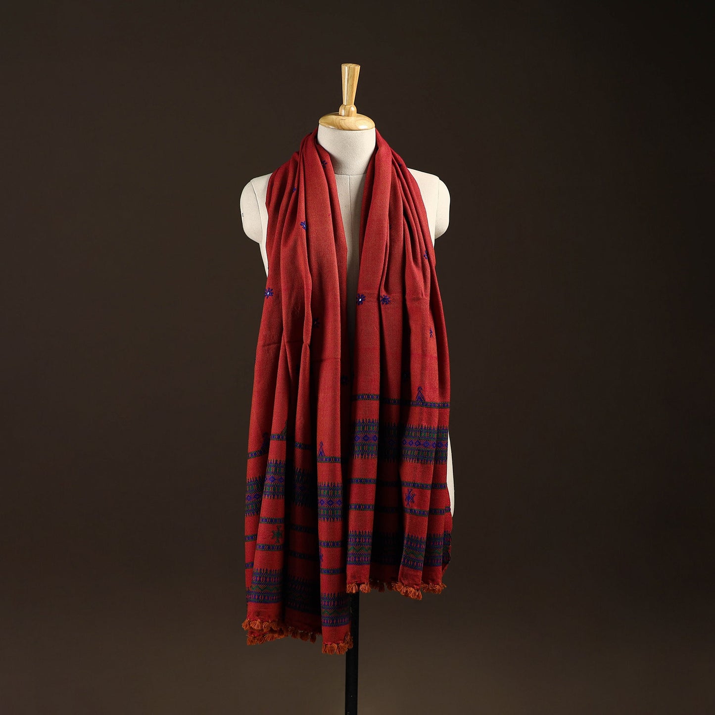 Kutch bhujodi handwoven mirror work wool shawl 25