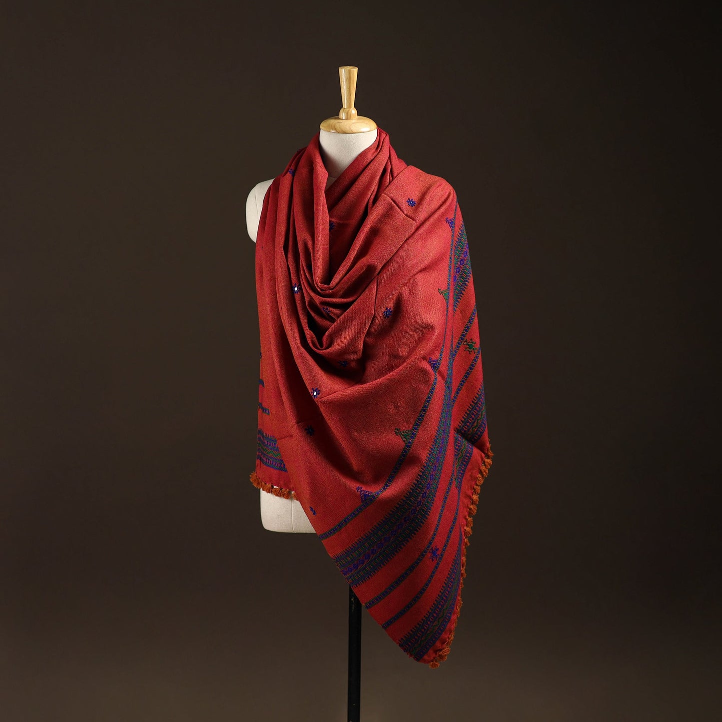 Kutch bhujodi handwoven mirror work wool shawl 25