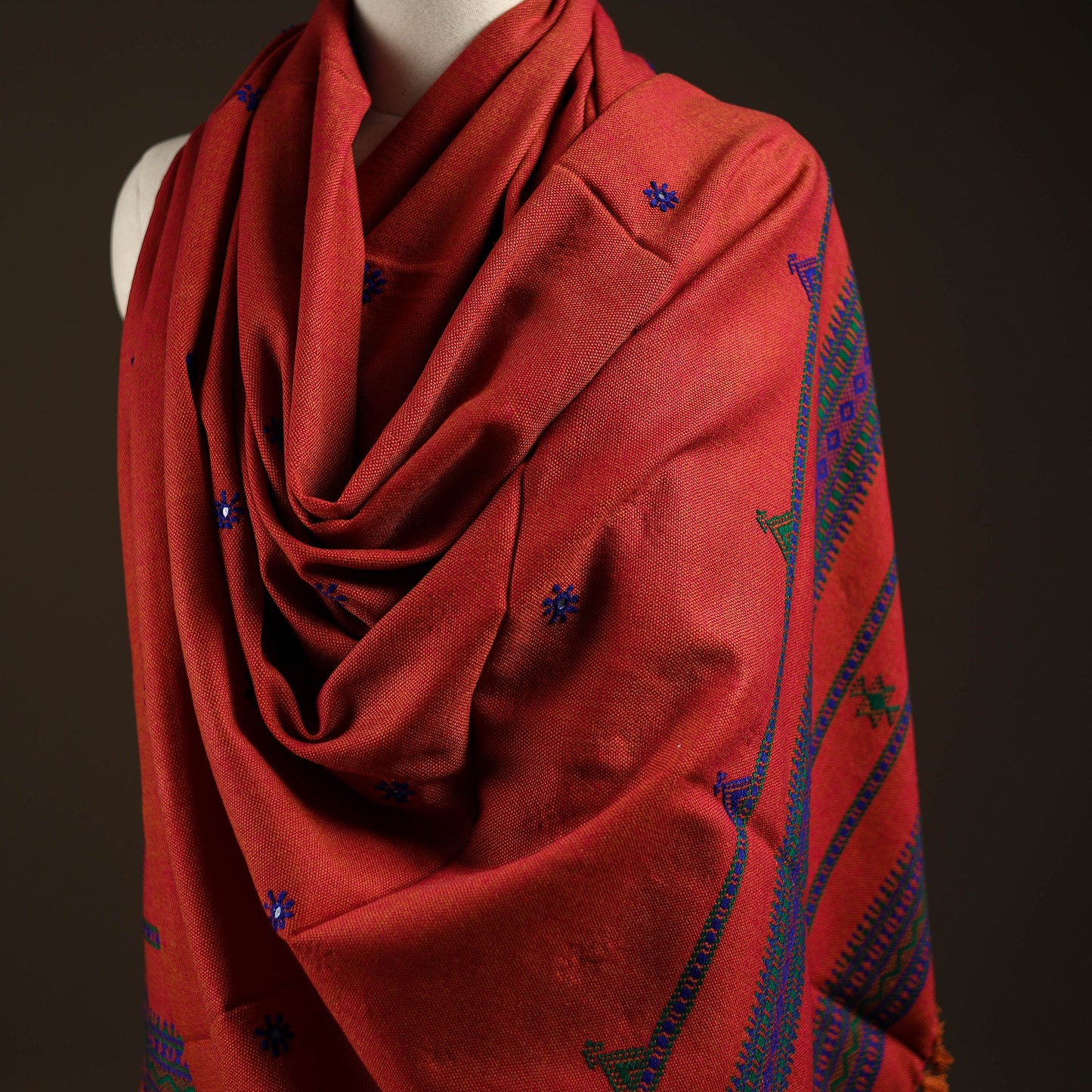 Kutch bhujodi handwoven mirror work wool shawl 25