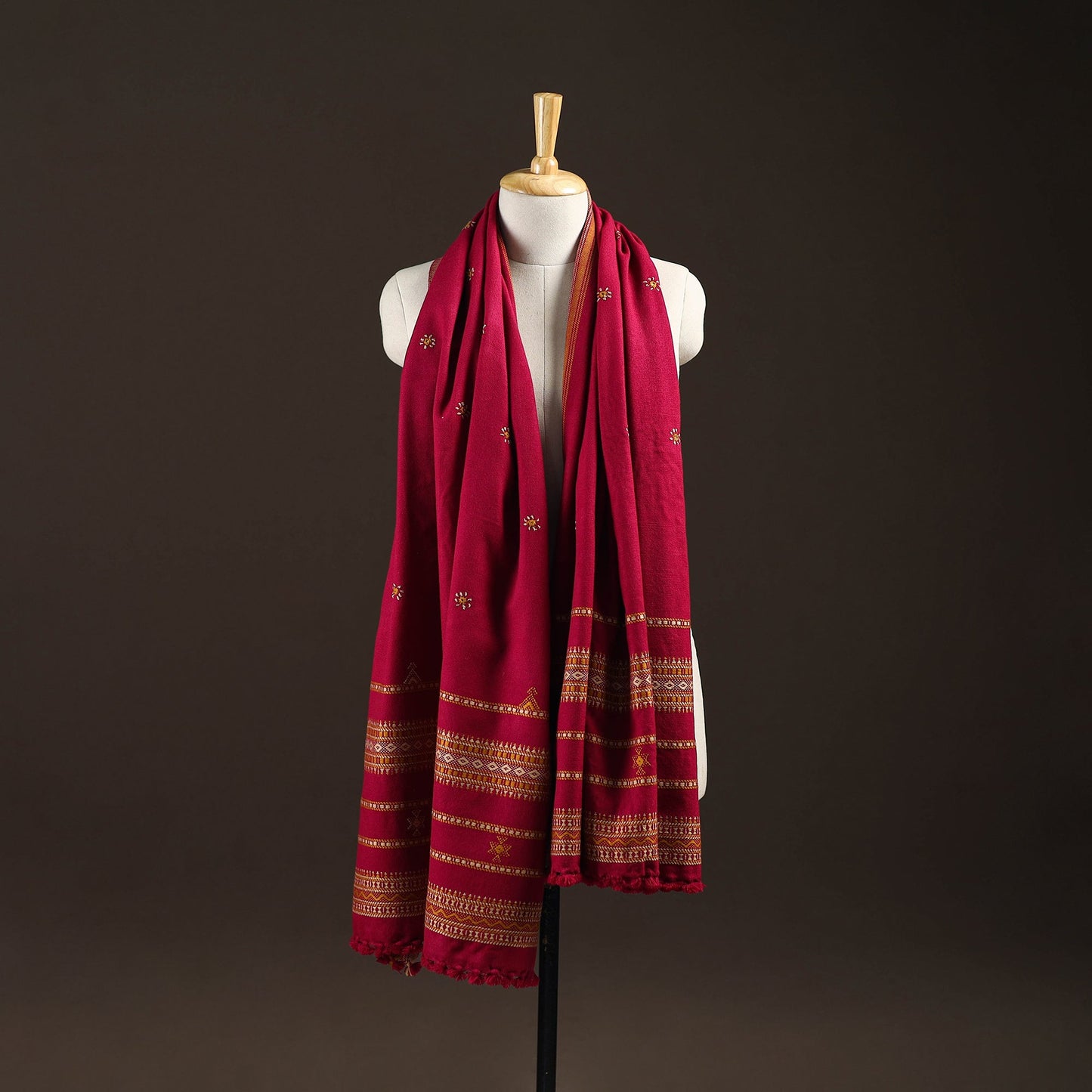 Kutch bhujodi handwoven mirror work wool shawl 27