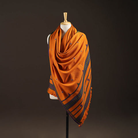 Kutch bhujodi handwoven mirror work wool shawl 28