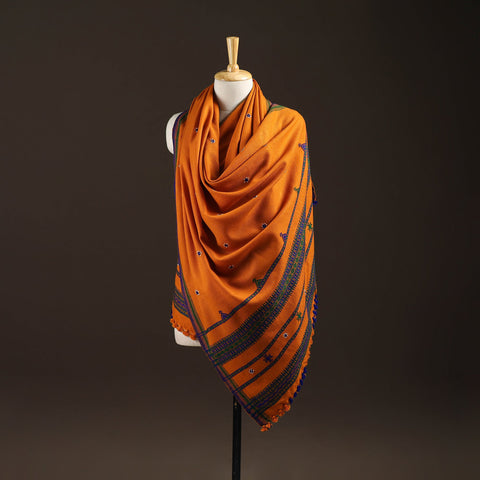 Kutch bhujodi handwoven mirror work wool shawl 31