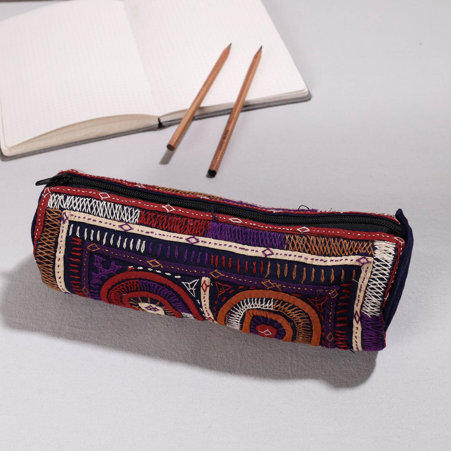  Kutch Dhebariya Hand Embroidery Cotton Pencil Pouch 