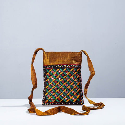 Kutch embroiderey mirror work mashru silk sling bag