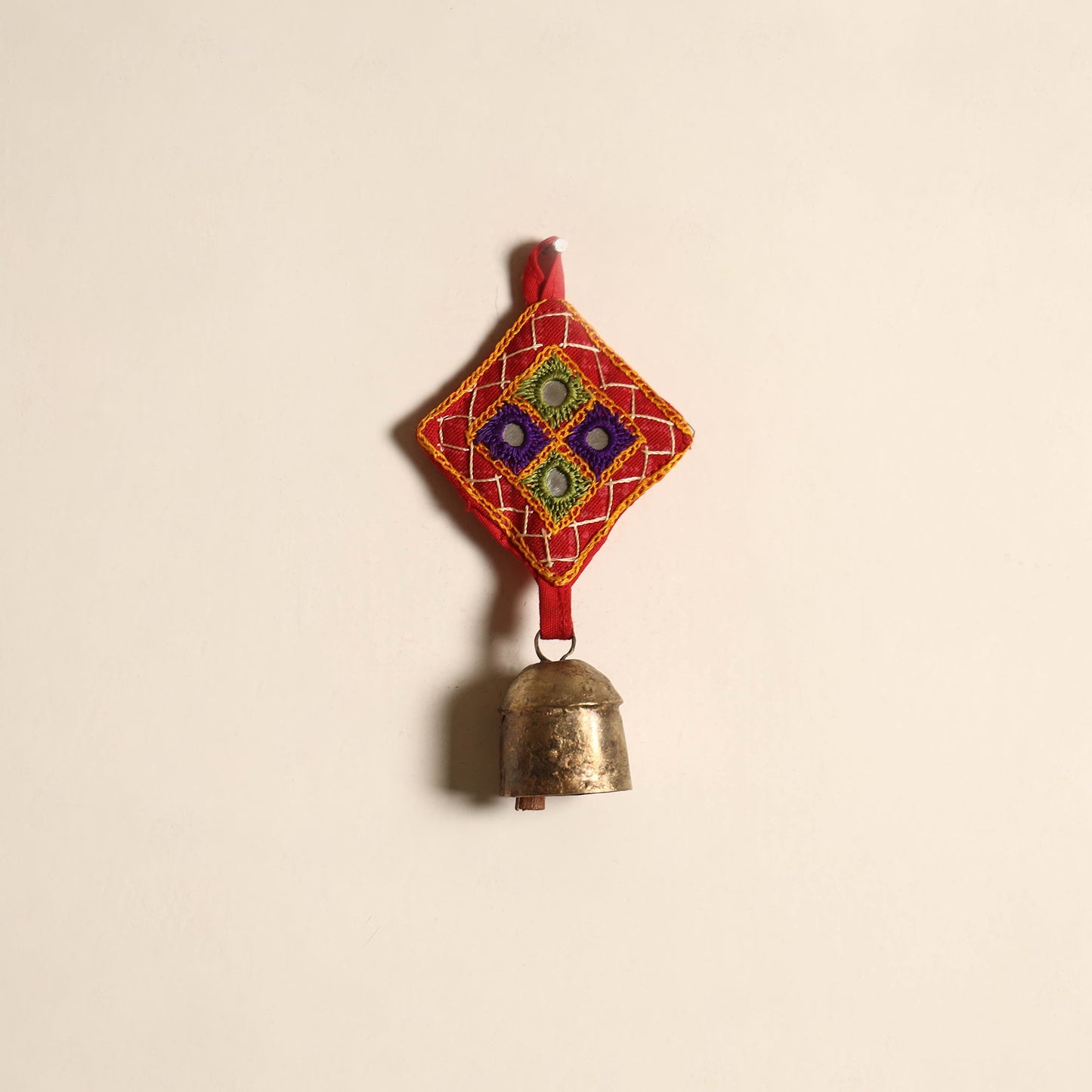 Kutch embroidery copper coated iron bell keychain 04