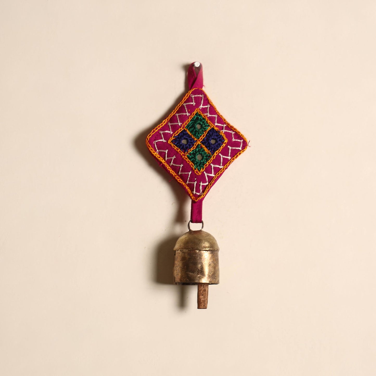 Kutch embroidery copper coated iron bell keychain 09