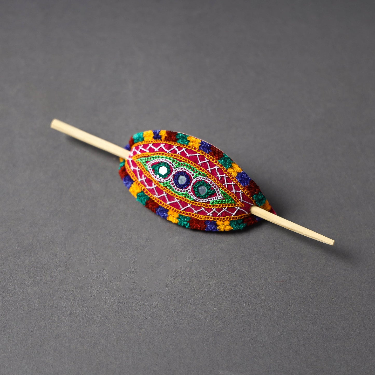  Kutch Embroidery Mirror Work Leather Hair Pin 
