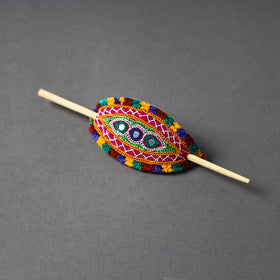  Kutch Embroidery Mirror Work Leather Hair Pin 
