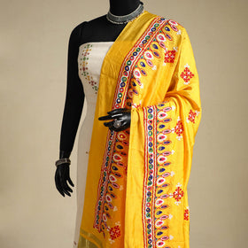 Kutch embroidery semi modal silk handloom dupatta