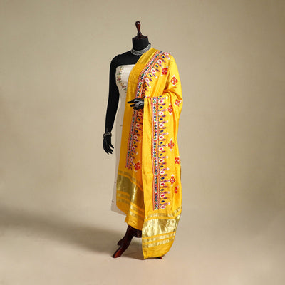 Kutch embroidery semi modal silk handloom dupatta