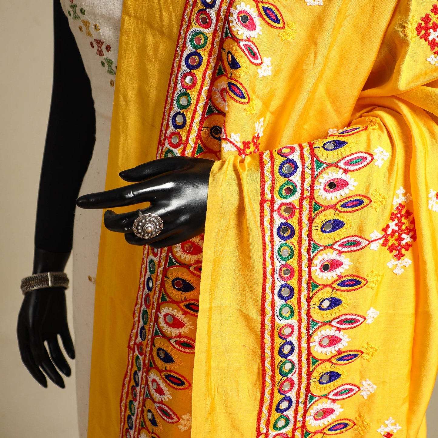 Kutch embroidery semi modal silk handloom dupatta