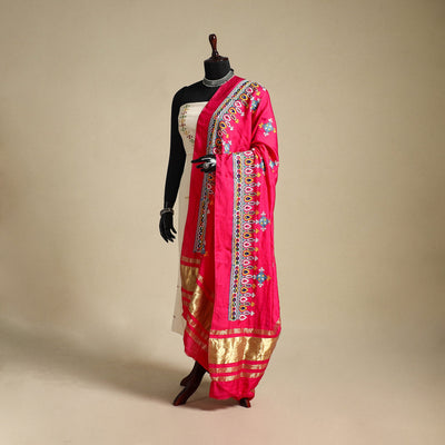 Kutch embroidery semi modal silk handloom dupatta
