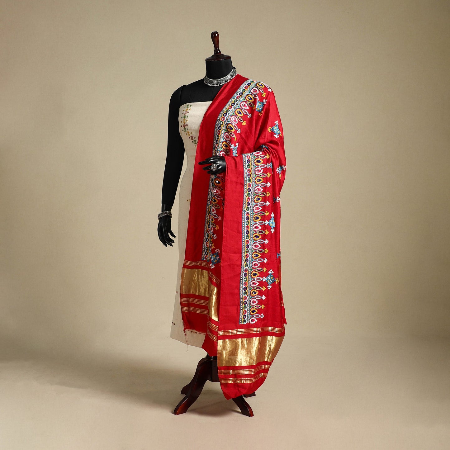 Kutch embroidery semi modal silk handloom dupatta