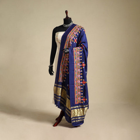 Kutch embroidery semi modal silk handloom dupatta