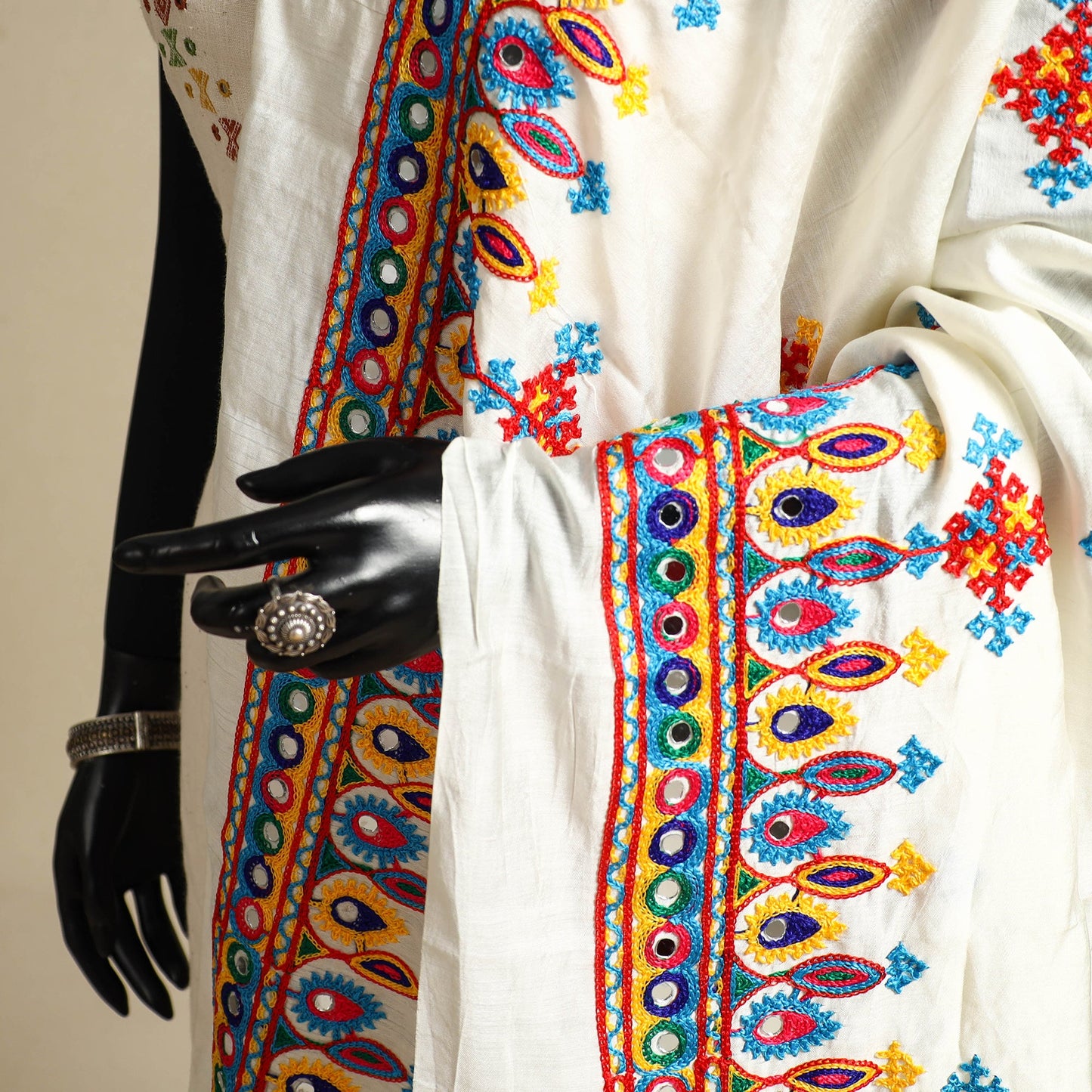 Kutch embroidery semi modal silk handloom dupatta