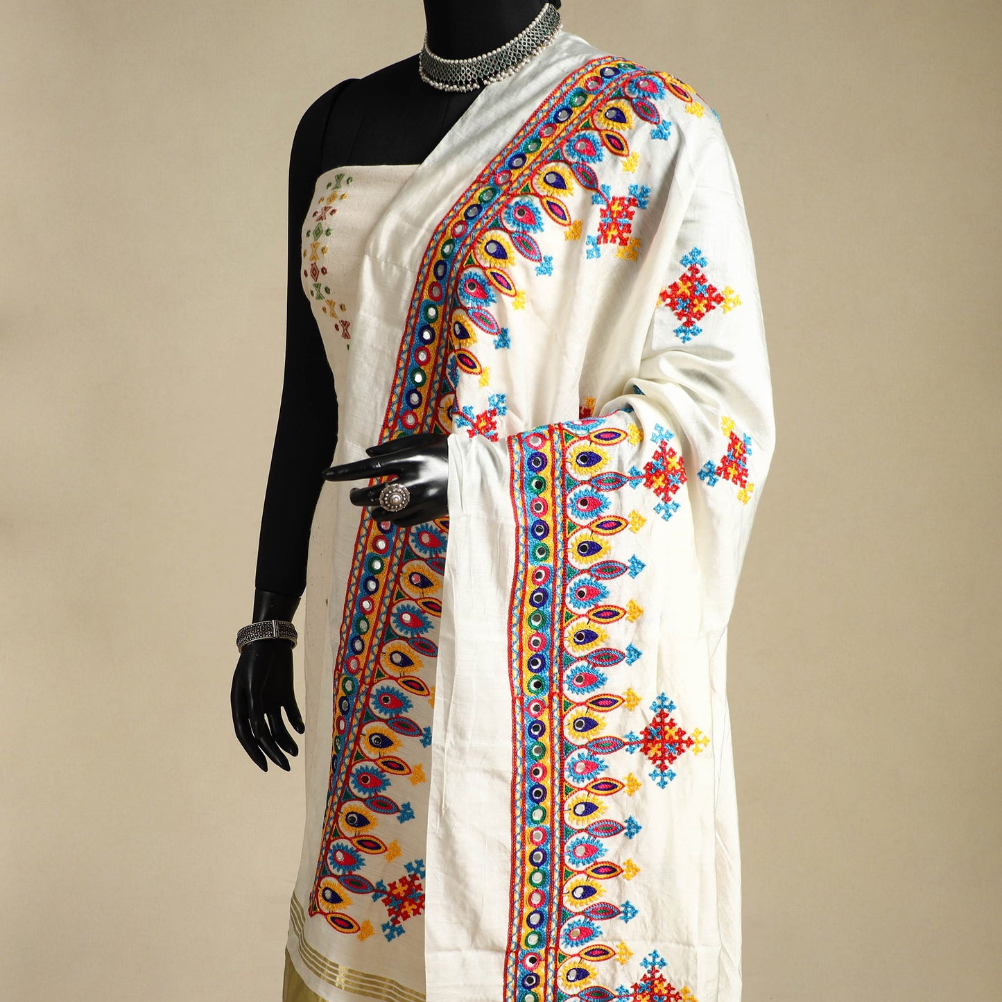 Kutch embroidery semi modal silk handloom dupatta
