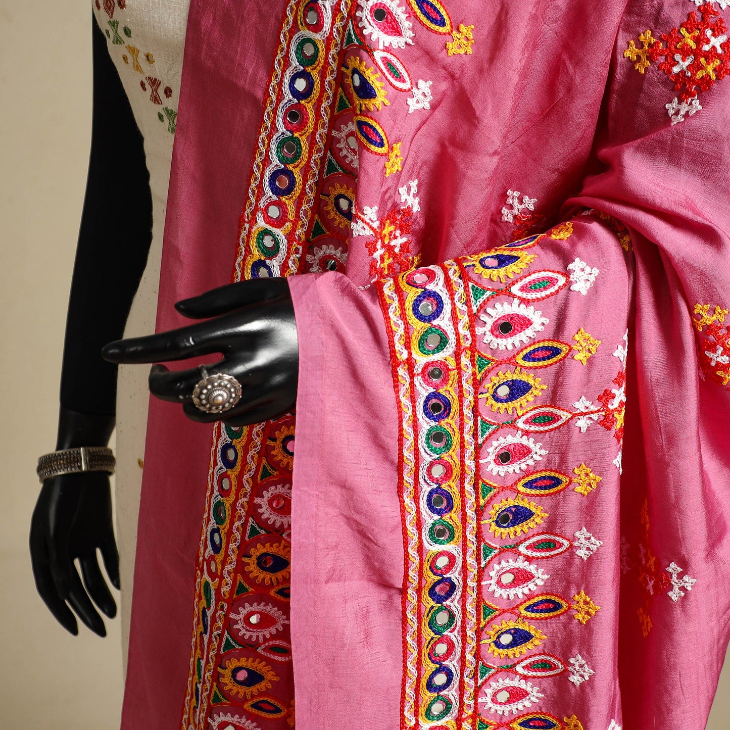 Kutch embroidery semi modal silk handloom dupatta