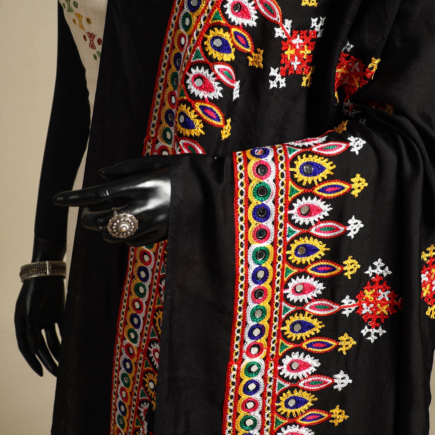 Kutch embroidery semi modal silk handloom dupatta