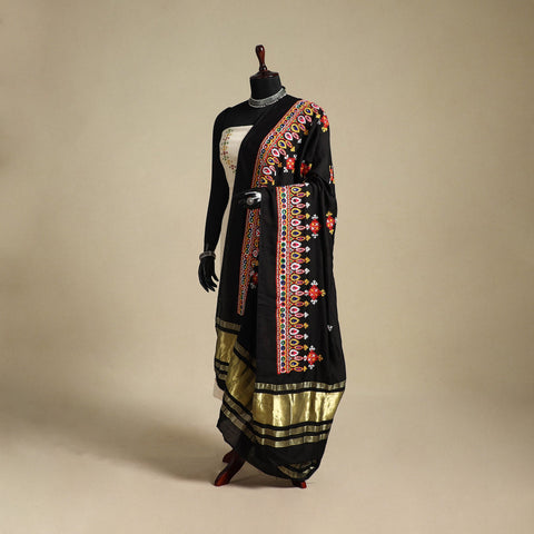 Kutch embroidery semi modal silk handloom dupatta
