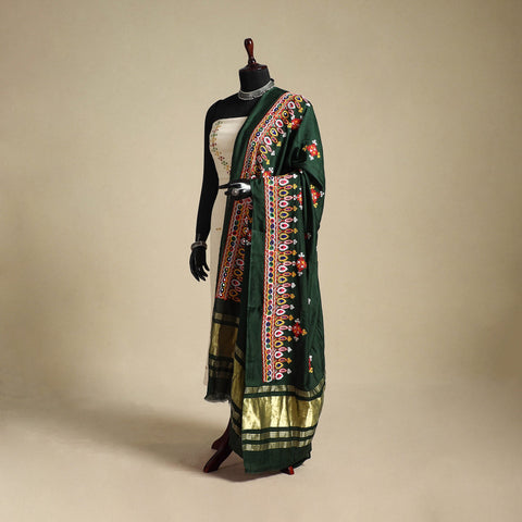 Kutch embroidery semi modal silk handloom dupatta