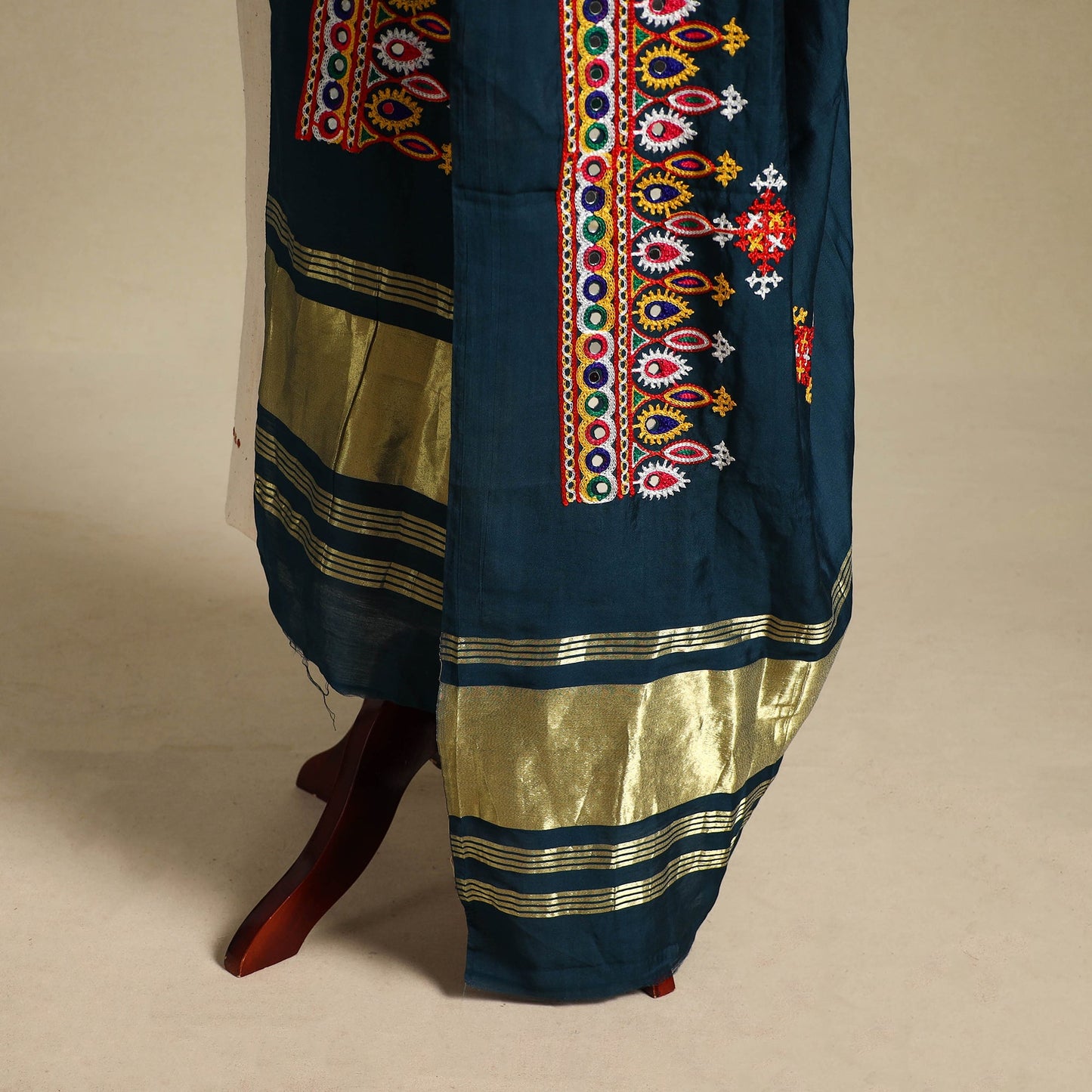 Kutch embroidery semi modal silk handloom dupatta