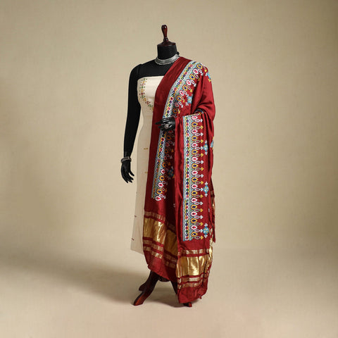 Kutch embroidery semi modal silk handloom dupatta