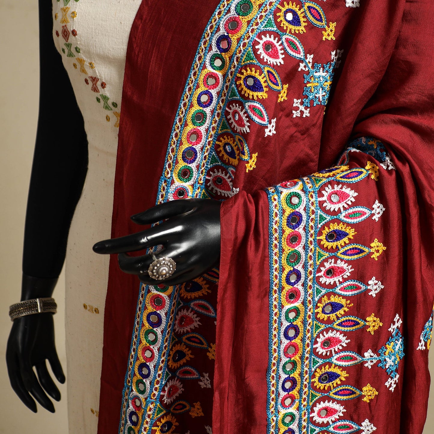 Kutch embroidery semi modal silk handloom dupatta