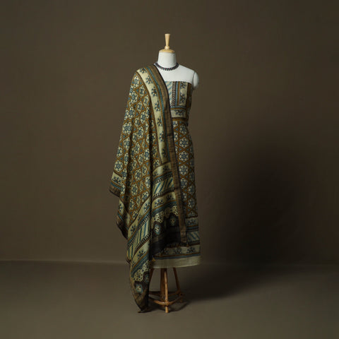 Kutch hand block ajrakh print natural dyed chanderi silk