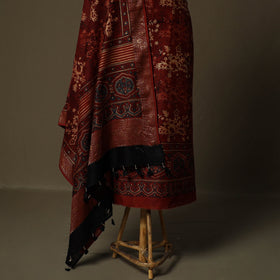 Kutch hand block ajrakh print natural dyed chanderi silk