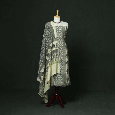 Kutch hand block ajrakh print natural dyed chanderi silk