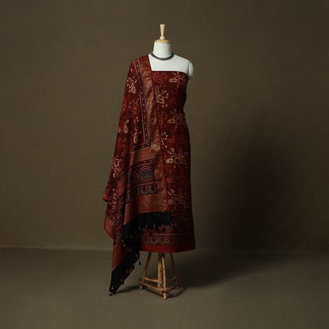 Kutch hand block ajrakh print natural dyed chanderi silk