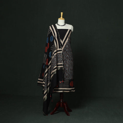 Kutch hand block ajrakh print natural dyed chanderi silk