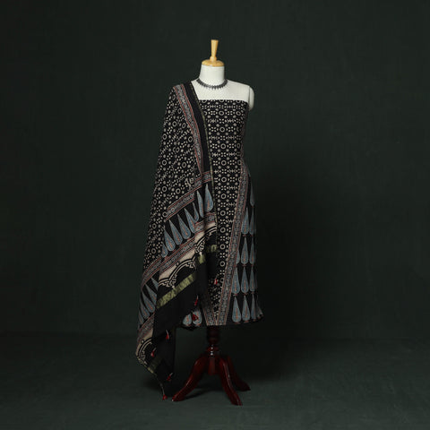 Kutch hand block ajrakh print natural dyed chanderi silk