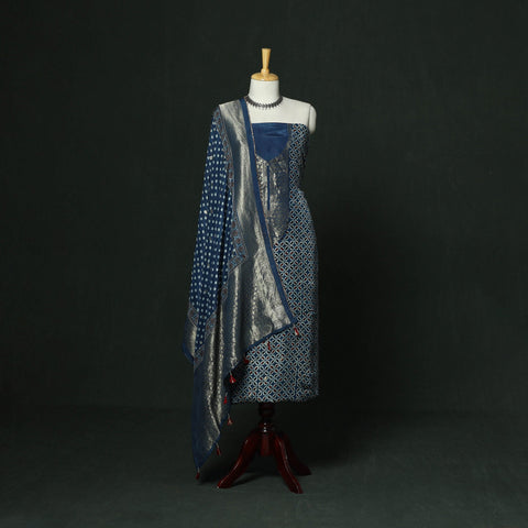 Kutch hand block ajrakh print natural dyed dola silk zari