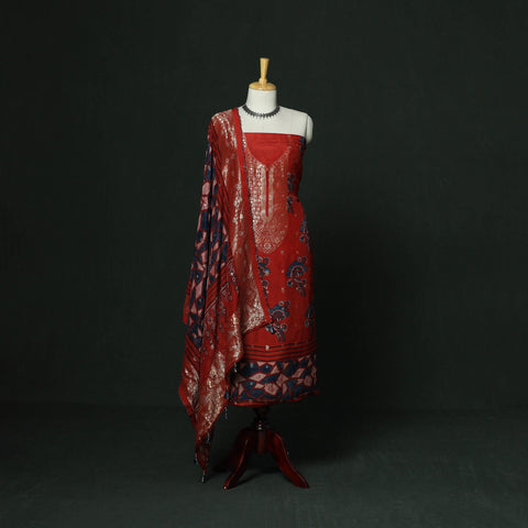 Kutch hand block ajrakh print natural dyed dola silk zari