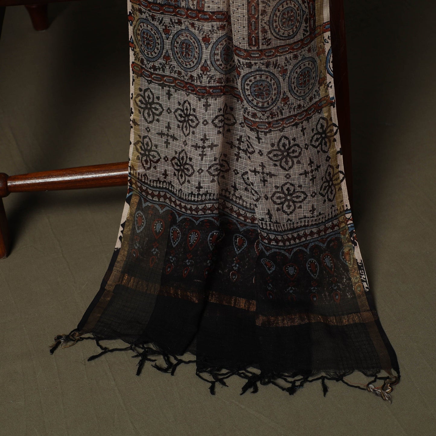 Kutch hand block ajrakh print natural dyed kota doria