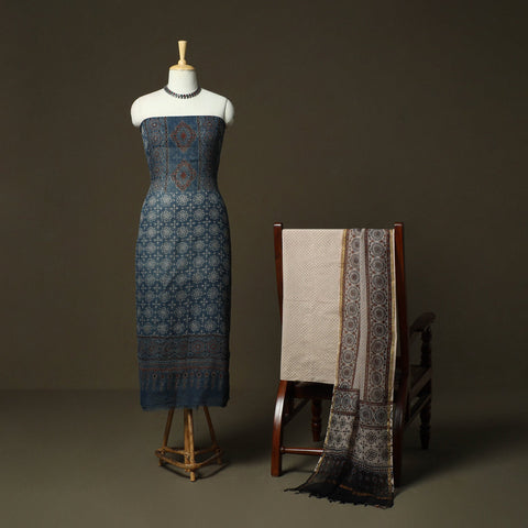 Kutch hand block ajrakh print natural dyed kota doria