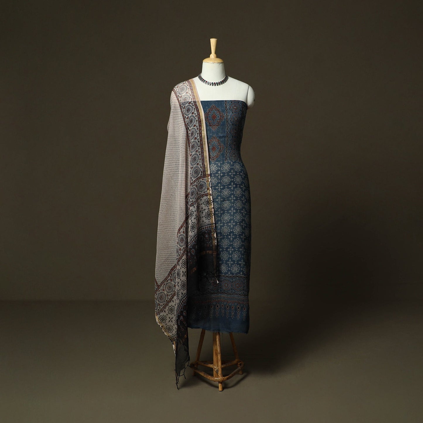 Kutch hand block ajrakh print natural dyed kota doria