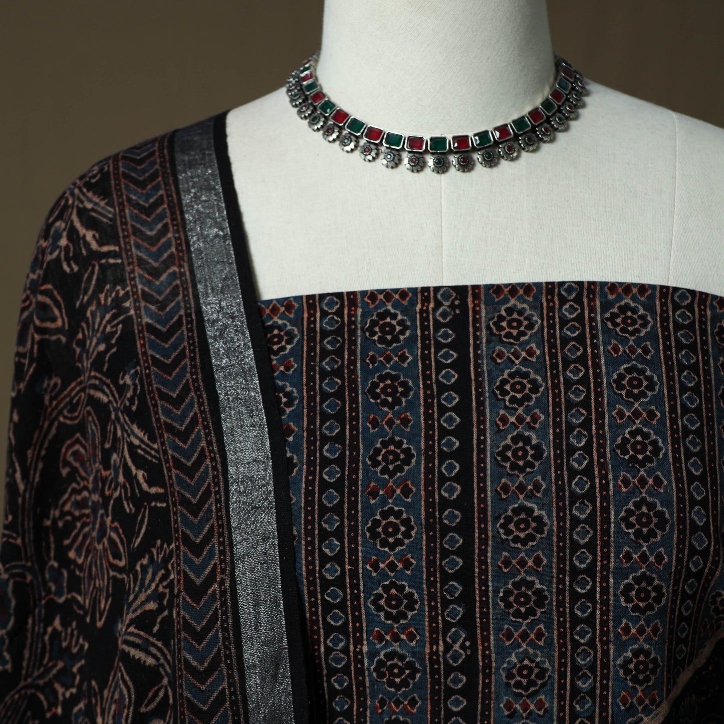 Kutch hand block ajrakh print natural dyed linen cotton 2pc