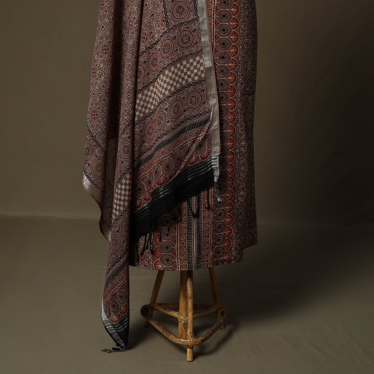 Kutch hand block ajrakh print natural dyed linen cotton 2pc