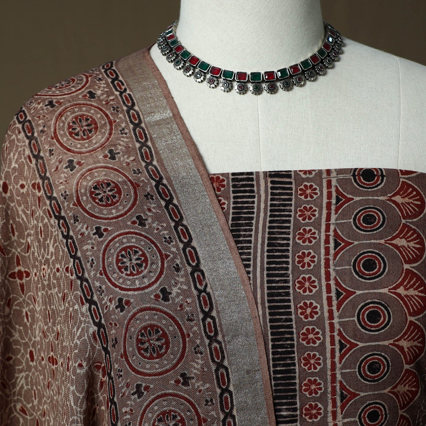 Kutch hand block ajrakh print natural dyed linen cotton 2pc