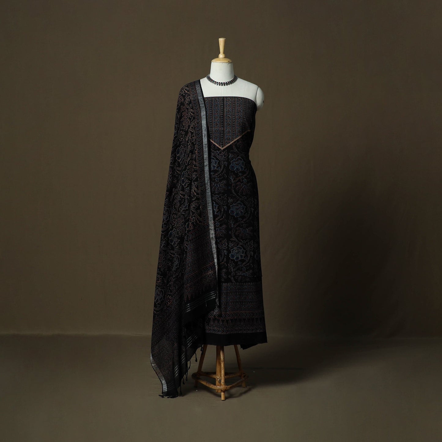 Kutch hand block ajrakh print natural dyed linen cotton 2pc