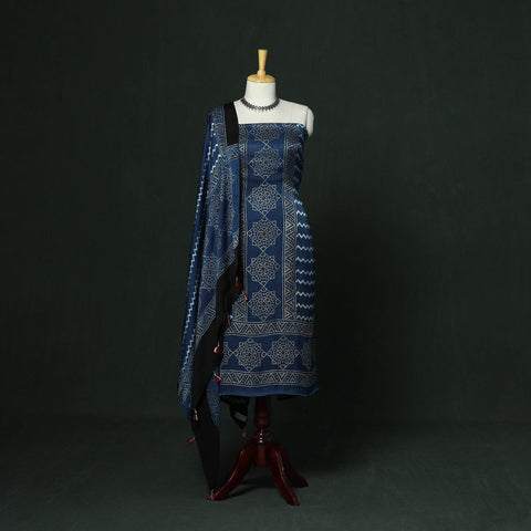 Kutch hand block ajrakh print natural dyed modal silk 2pc