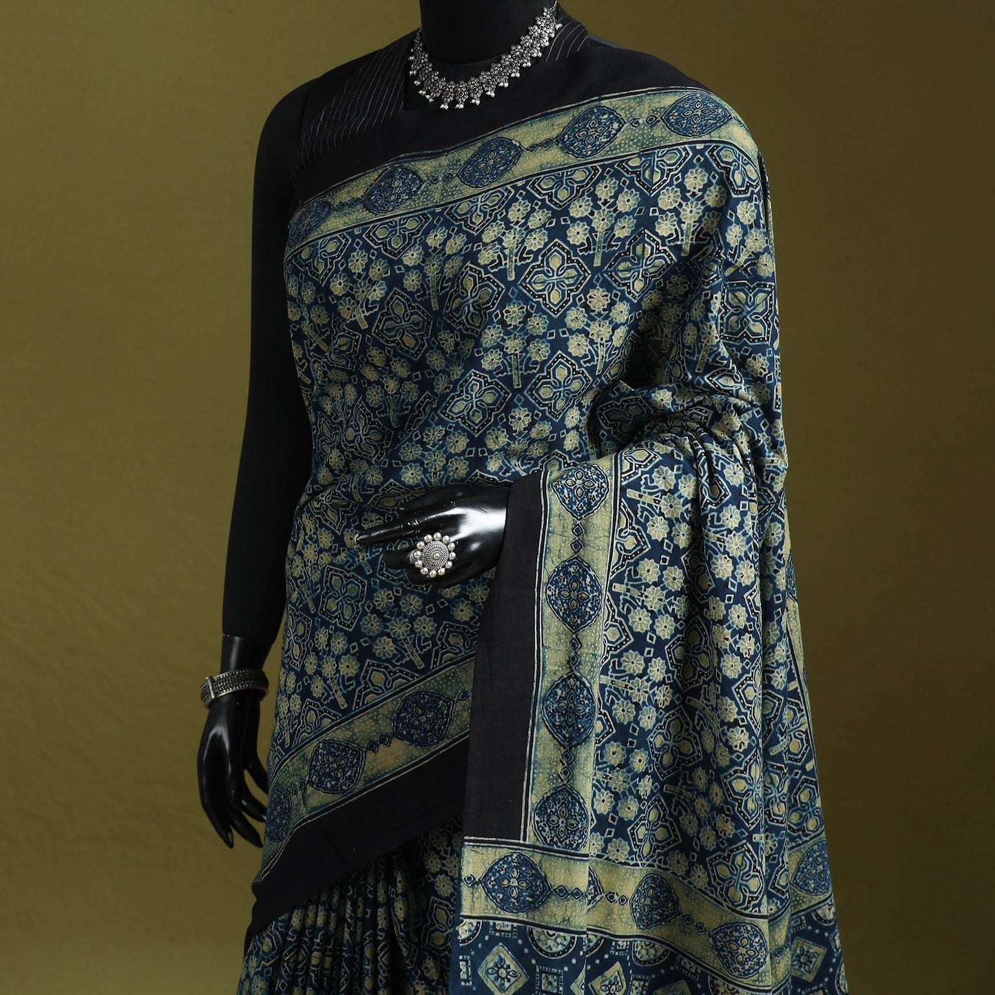 Kutch hand block print natural dyed pure mul cotton ajrakh