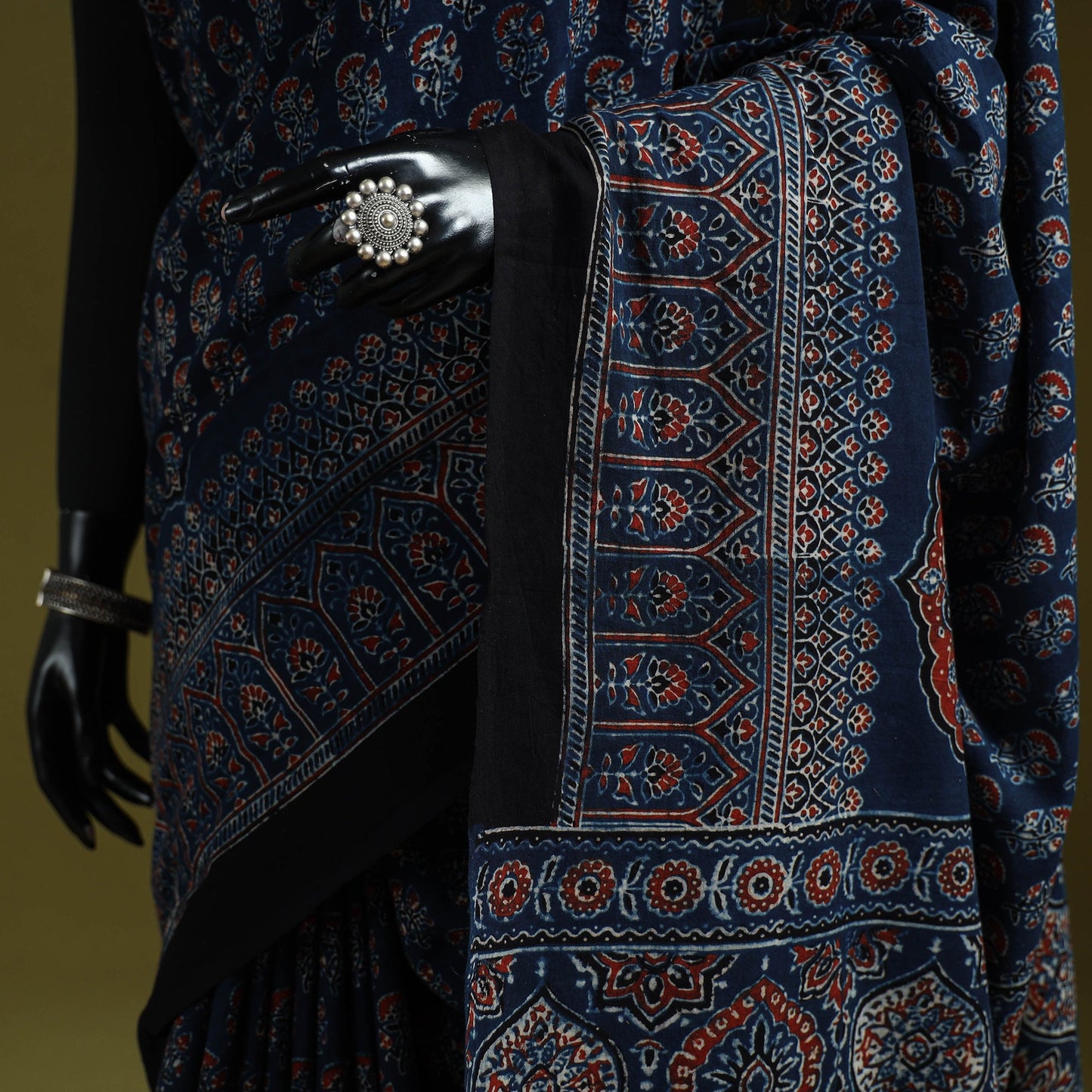 Kutch hand block print natural dyed pure mul cotton ajrakh