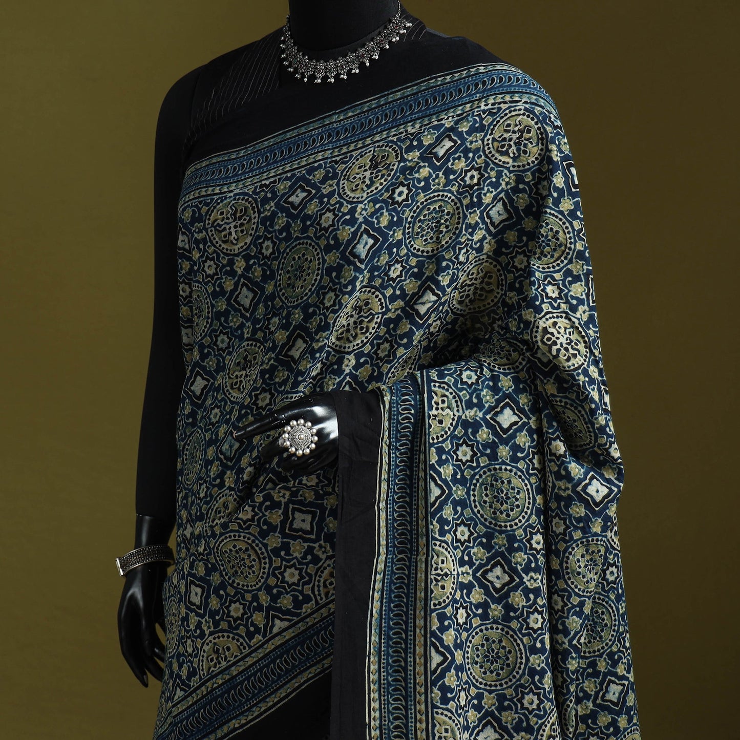 Kutch hand block print natural dyed pure mul cotton ajrakh