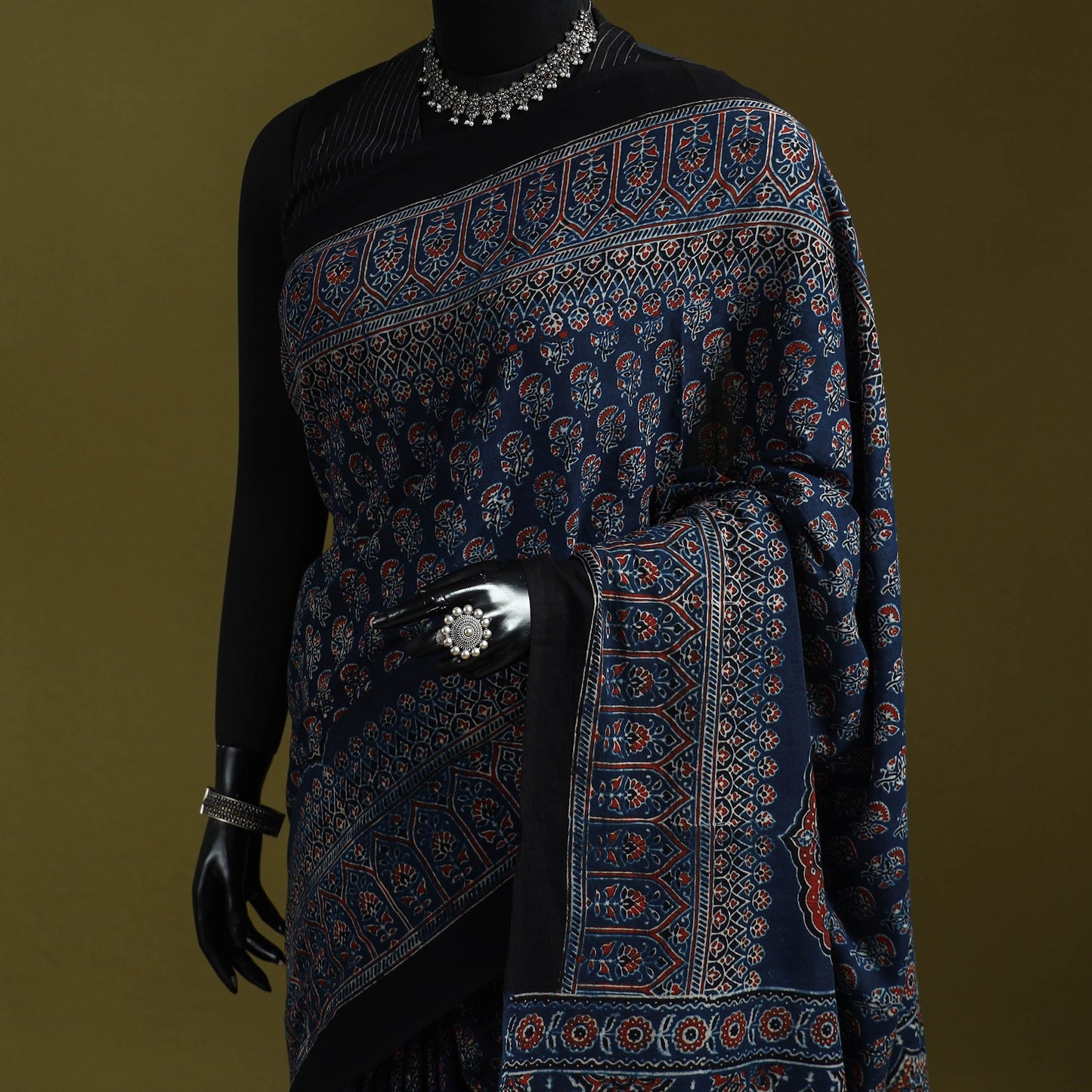 Kutch hand block print natural dyed pure mul cotton ajrakh