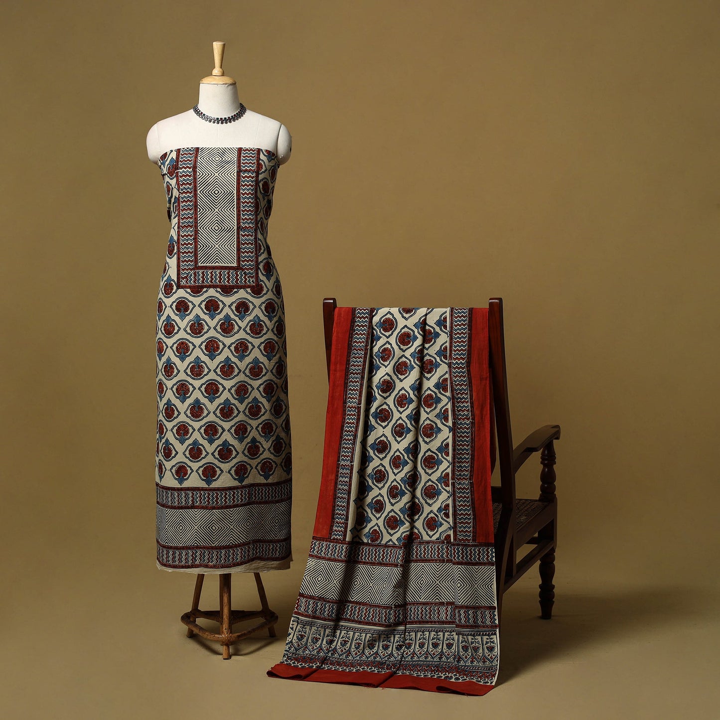 Kutch hand natural dyed cotton 2pc unstitched dress