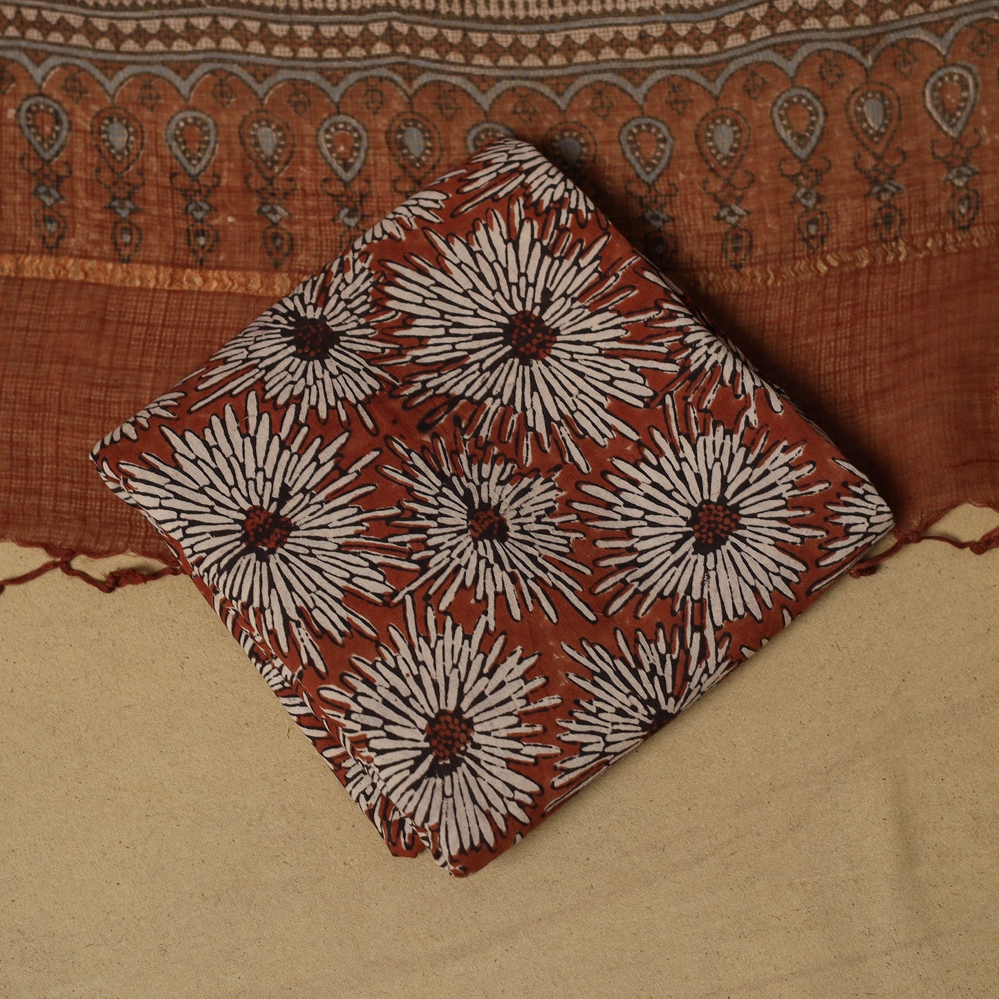 Kutch hand natural dyed kota doria cotton 3pc unstitched