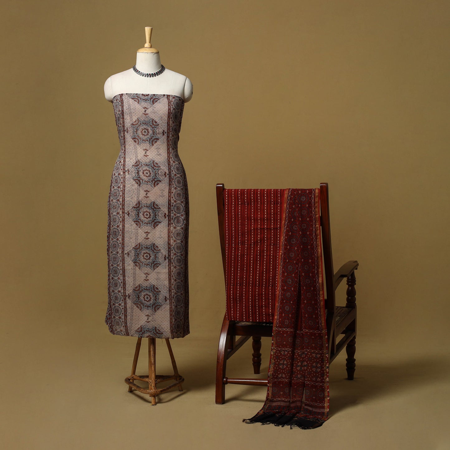 Kutch hand natural dyed kota doria cotton 3pc unstitched